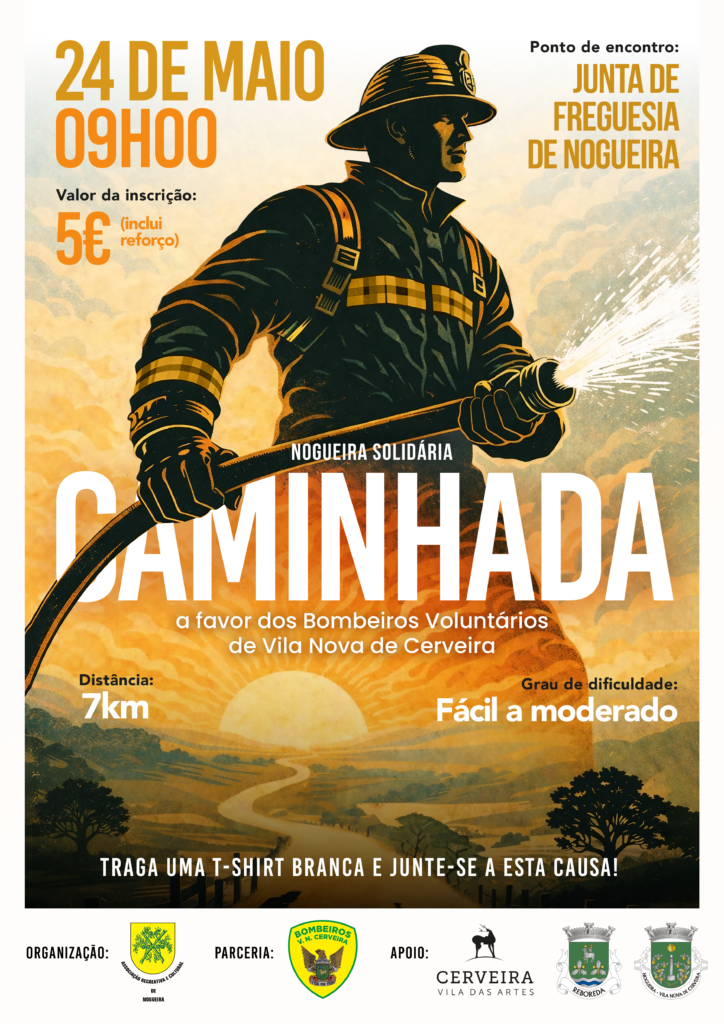 Cartaz caminhada solidária a favor dos Bombeiros de Vila Nova de Cerveira